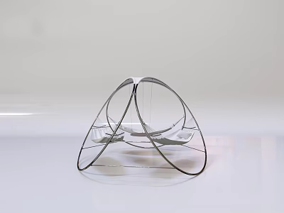 Modern Hanging Chair With Curved Metal Frame And White Cushioned Seat 3d model
