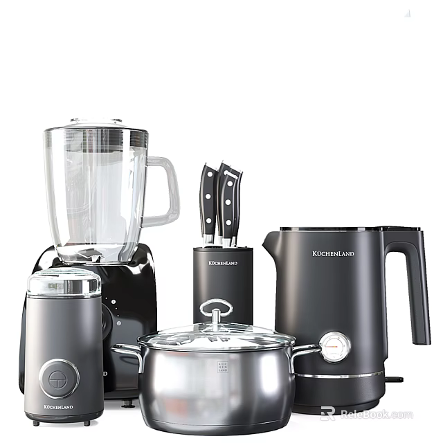 Essential Kitchen Appliances Blender Knife Set Electric Kettle Rice Cooker Pot 3d model 
