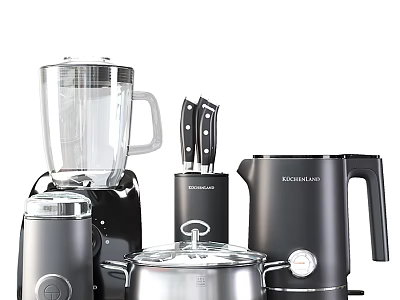 Essential Kitchen Appliances Blender Knife Set Electric Kettle Rice Cooker Pot 3d model
