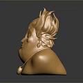 Game Movie Character Golden Bust Featuring Flame Like Head Detailed Facial Expression And Decorative Necklace