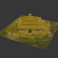 Cartoon Scene Of Small Two Story House With Red Tile Roof Grass Field And Pathway