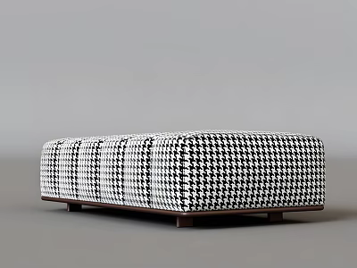 Elegant Modern Houndstooth Pattern Upholstered Sofa Stool With Sturdy Wooden Legs 3d model