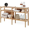 Modern Wooden Bathroom Cabinet Rack With Multi tier Shelves Books Bowls And Bottles