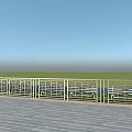 Decorative Metal Railing On Wooden Deck With Green Grassland And Blue Sky