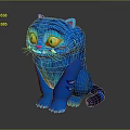 Blue Cartoon Tiger Plush Toy With Big Yellow Eyes And Striped Design