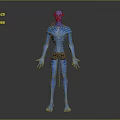 Blue Humanoid Creature Character With Slender Limbs Striped Patterns Brown Loincloth And Tail 3d model