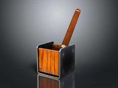 Wooden Storage Container With Metal Frame And Long Handle Tool For Household Use 3d model