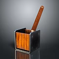 Wooden Storage Container With Metal Frame And Long Handle Tool For Household Use