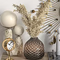 Decorative Ornament Set With Sunburst Mirror Dried Flowers Vase Figurines Hourglass For Home Shelf Decoration