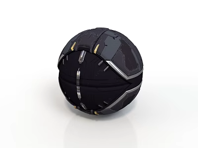 Futuristic Black Mechanical Sphere With Metallic Components And Geometric Design 3d model