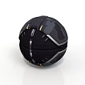 Futuristic Black Mechanical Sphere With Metallic Components And Geometric Design
