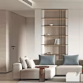 Modern Minimalist Living Room Interior With Sofa Coffee Table Bookshelf And Floor Lamp