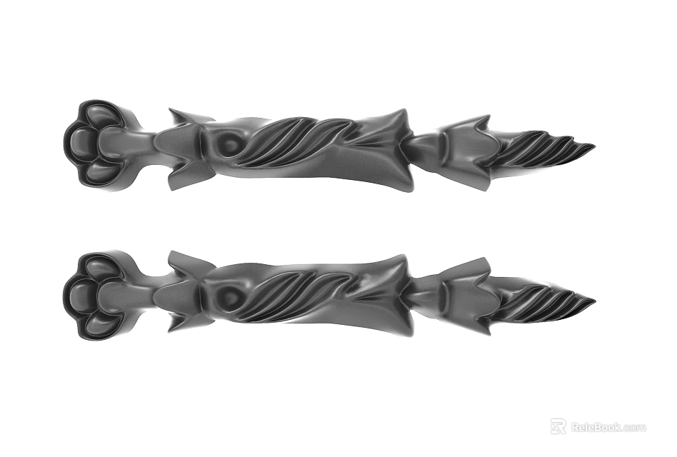 Elegant Carved Black Decorative Pieces Featuring Swirl Designs Floral Tops And Pointed Ends 3d model 