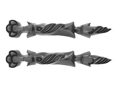 Elegant Carved Black Decorative Pieces Featuring Swirl Designs Floral Tops And Pointed Ends 3d model