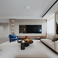 Modern Minimalist Bright Living And Dining Room Interior Design With Comfortable Sofas And Art Decorations