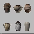Handcrafted Traditional Ceramic Vessels Featuring Striped Patterns Geometric Motifs Handles And Brown White Beige Hues