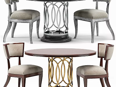 Elegant Modern Table And Chair Set With Round Tabletop And Decorative Metal Frame 3d model