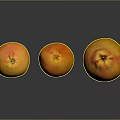 Three Oranges of Different Sizes on Black Background with Reflections 3d model
