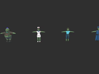 Colorful Game and Movie Characters With Green Skin Nurse Uniform Blue Outfit And Hat 3d model