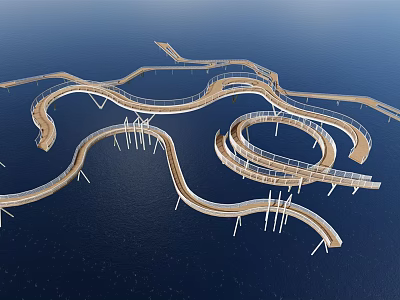 Modern Bridge Landscape Covered Bridge Landscape Bridge Arc Wetland Park Landscape Bridge Curved Landscape Wooden Bridge 3d model