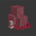 Rustic Stacked Wooden Crates Structure With Ladder Clay Pots And Stone Block