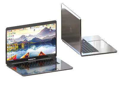 Two Modern Laptops Featuring Open Display And Sleek Metallic Body Design 3d model