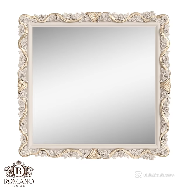 Ornate Decorative Mirror With Carved Gold And White Frame Design 3d model 