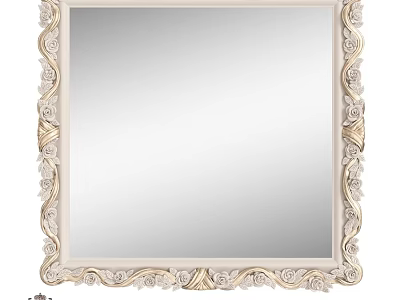 Ornate Decorative Mirror With Carved Gold And White Frame Design 3d model