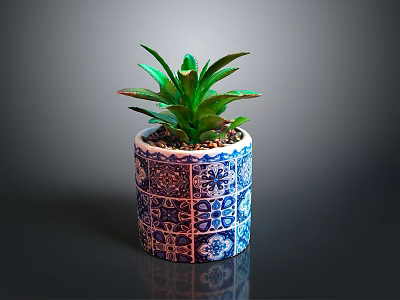 Blue And White Patterned Ceramic Succulent Plant Pot For Home Decor 3d model