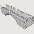 Stone Arch Landscape Bridge With White Railings Red Decorations And Steps 3d model