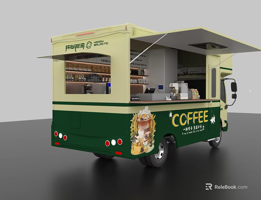Mobile Coffee Truck With Open Awning Beverage Display And Coffee Equipment 3d model 