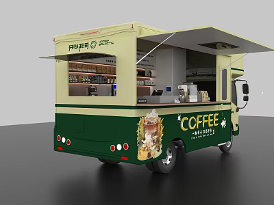Mobile Coffee Truck With Open Awning Beverage Display And Coffee Equipment 3d model