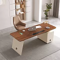 Modern Home Office Desk With Laptop Chair Bookshelf Wall Art And Area Rug