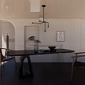 Modern Restaurant Interior With Black Dining Table Wooden Chairs Wall Art And Hanging Light