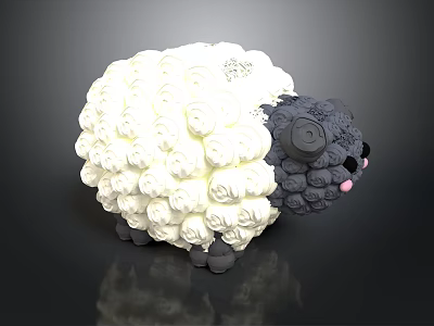 Cute Plush Sheep Toy With White Wool Black Head And Pink Nose 3d model