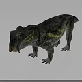 Prehistoric Reptile 3D Model With Green Yellow Stripes Stocky Body Short Legs And Large Head
