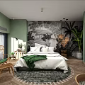 Cozy Interior Design With Green Sofa Bed Colorful Tile Floor And Arched Doorway