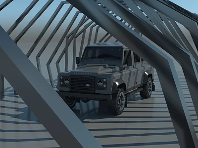Stylish Land Rover Off Road Vehicle In Modern Architectural Metal Structure Space 3d model
