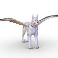 White Mythical Dog With Feathered Wings Pointed Ears And Collar In Standing Pose