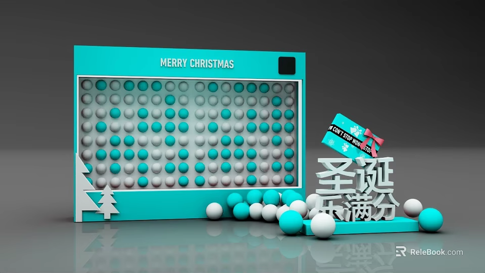 Christmas Interactive Area With Blue Box Balls Lucky Draw Ticket And Decorations 3d model
