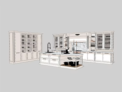 Modern Kitchen Interior With Wall And Base Cabinets And Island Countertop 3d model