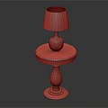 Classic Wooden Side Table Featuring Round Top Carved Leg And Brown Lampshade