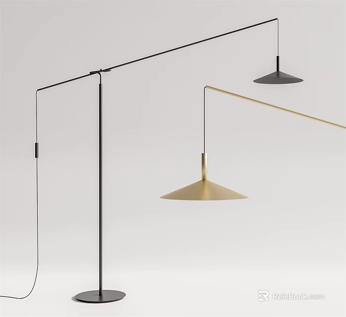 Modern Contemporary Floor Lamp With Black Gold Metal Adjustable Arm Sleek Design 3d model 