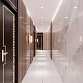 Elegant Modern Hotel Corridor Interior With Marble Walls Wooden Panels And Recessed Lighting