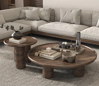 Middle ancient style mother and child coffee table combination 3d model
