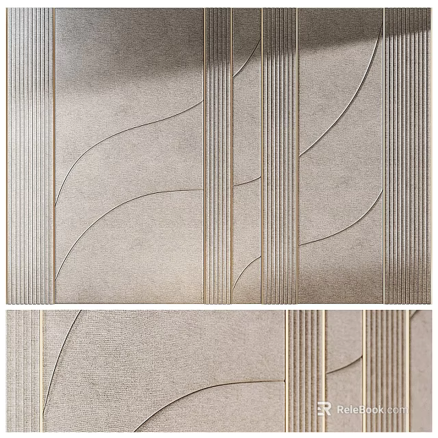 Modern Luxury Accent Wall With Curved Lines Vertical Stripes And Gold Accents 3d model 