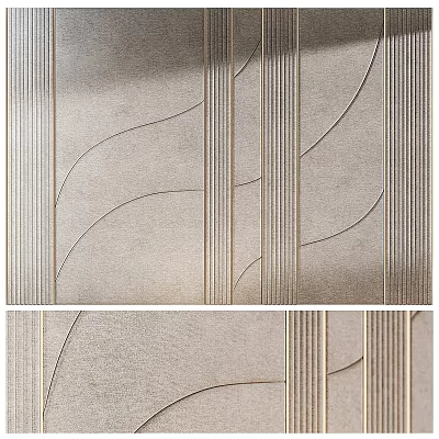 Modern Luxury Accent Wall With Curved Lines Vertical Stripes And Gold Accents 3d model