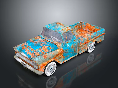 Vintage Blue Rusty Pickup Truck With Classic Exterior And White Wheels 3d model