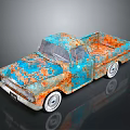 Vintage Blue Rusty Pickup Truck With Classic Exterior And White Wheels