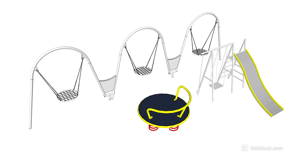 Fun Outdoor Playground Equipment With Swings Trampoline Slide And Metal Frames 3d model 